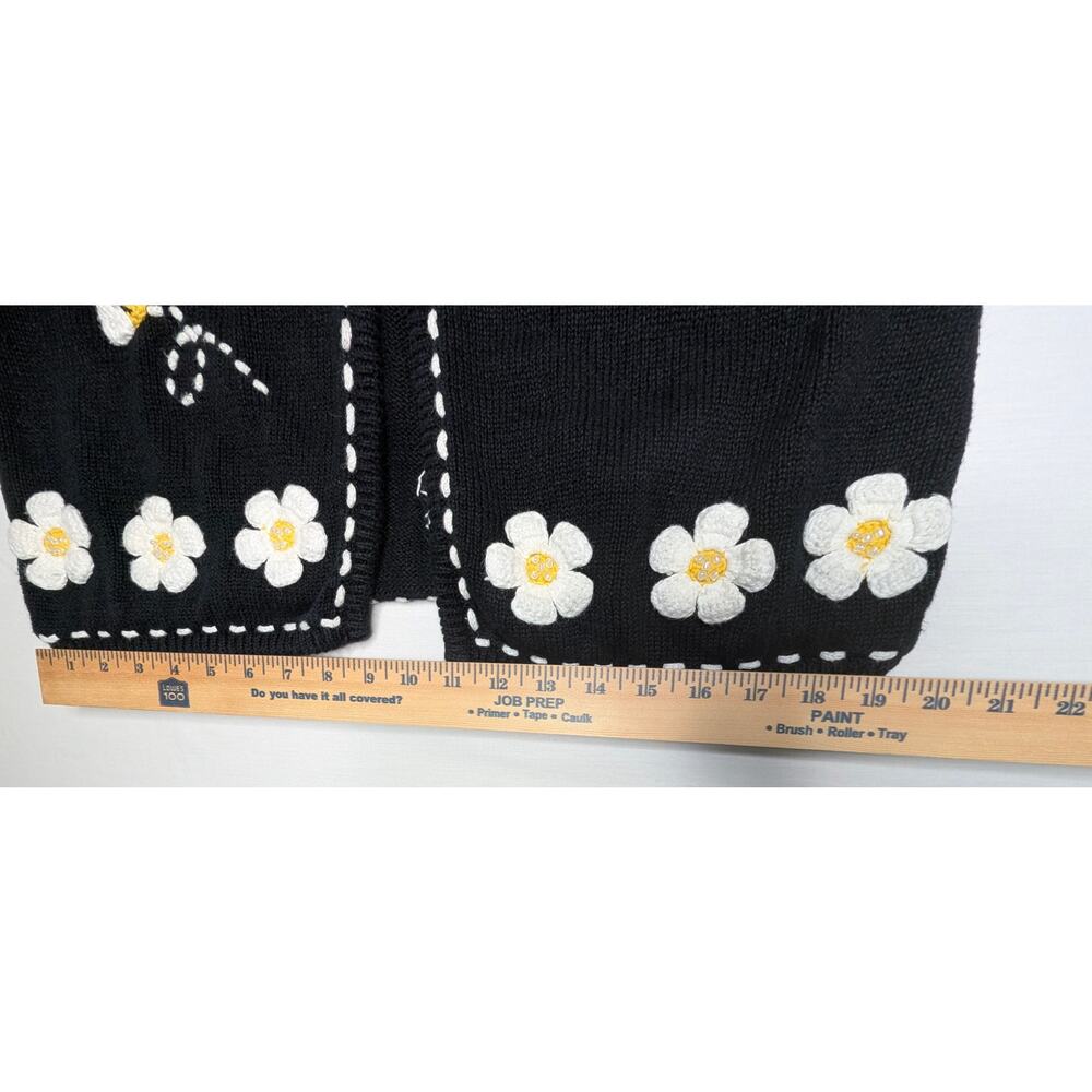 Mandal Bay Vintage 90s Knit Vest Lrg Cottagecore Beaded Bumble Bee Daisy Floral - Picture 9 of 12